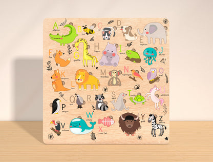Animal Alphabet Puzzle Board SVG Laser Cut File for xTool and Glowforge
