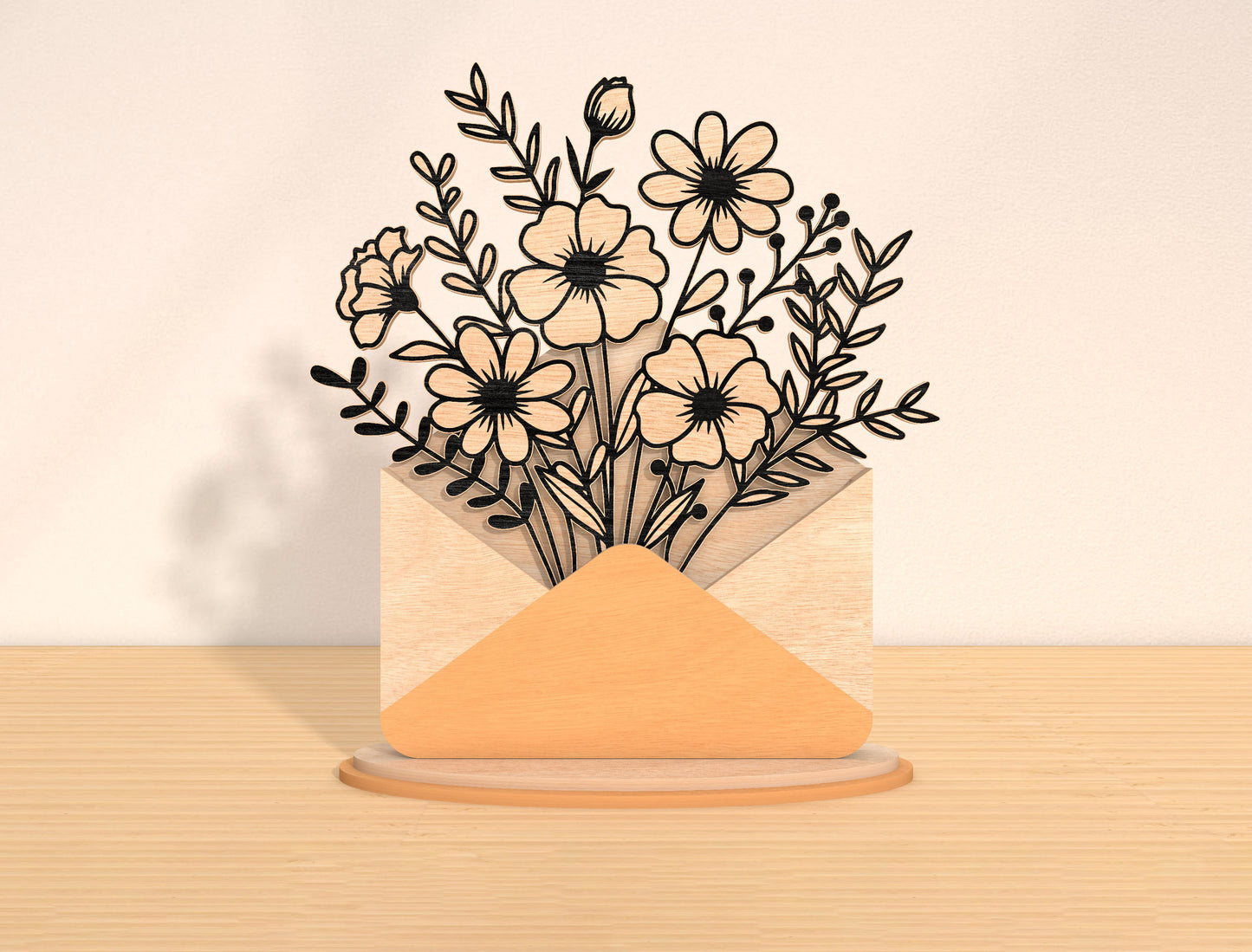 Mother’s Day Envelope Flower Laser Cut File Bundle | Floral Letter Decor | Botanical Wooden Sign | Glowforge, xTool, LightBurn, etc.