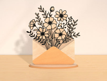 Mother’s Day Envelope Flower Laser Cut File Bundle | Floral Letter Decor | Botanical Wooden Sign | Glowforge, xTool, LightBurn, etc.