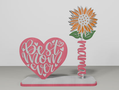 Sunflower Mom Tabletop Decor SVG Bundle for Glowforge and xTool