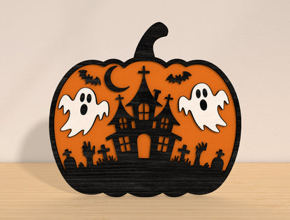 Halloween Pumpkin Scene SVG Bundle Laser Cut File | 8 Spooky Pumpkin Designs | Autumn Wooden Decor | Glowforge, xTool, LightBurn, etc.