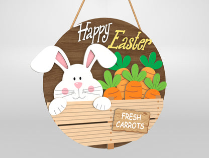 Cute Bunny Easter Door Hanger SVG Carrot Crate Decor for LightBurn and xTool