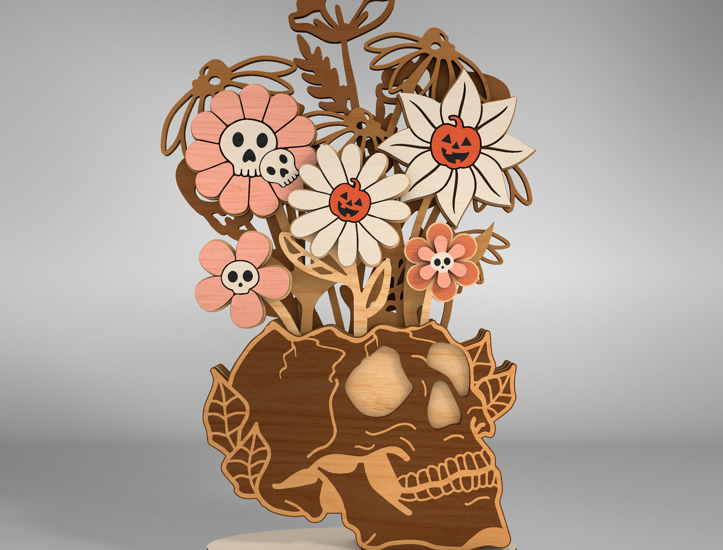 Halloween Skull Flower Vase Multilayer SVG Standing Shelf Sitter for xTool LightBurn Glowforge