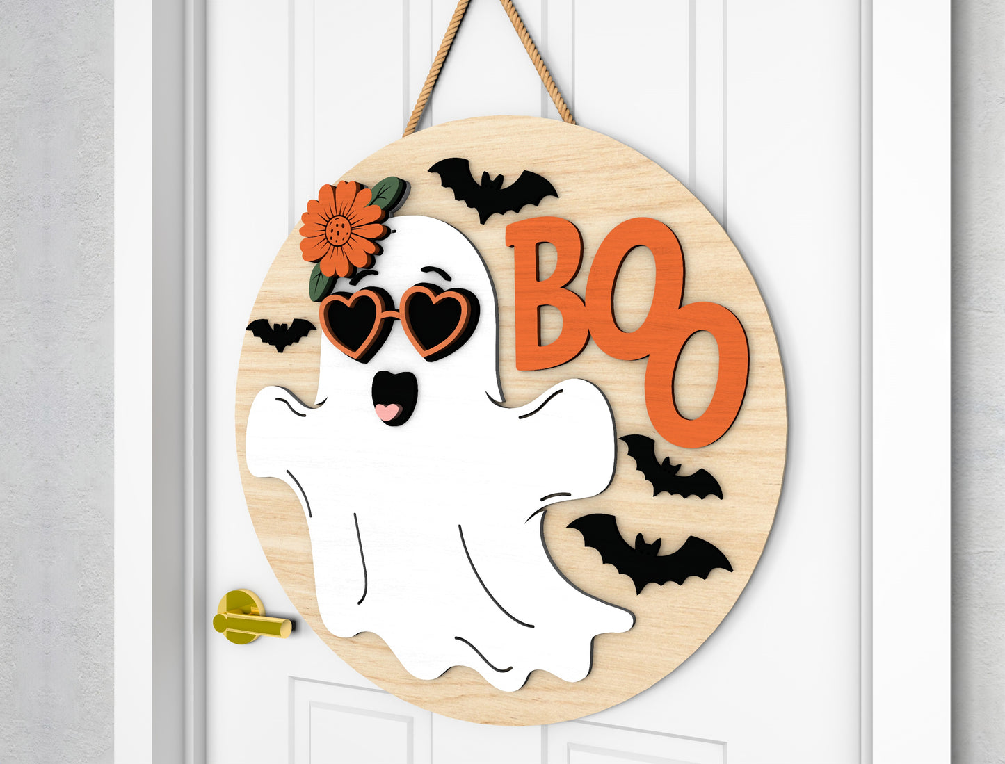2 Cute Ghost Halloween Door Sign SVG Laser Cut Bundle for Glowforge