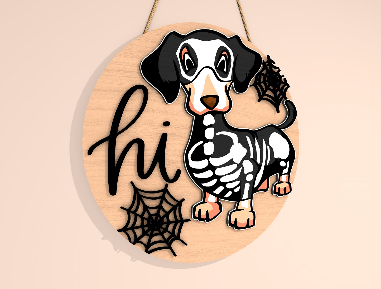 Hi Hey Boo Skeleton Dachshund Halloween Door Hanger SVG Set for Glowforge xTool LightBurn 2 Designs