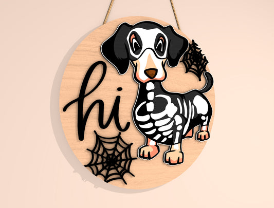Hi Hey Boo Skeleton Dachshund Halloween Door Hanger SVG Set for Glowforge xTool LightBurn 2 Designs