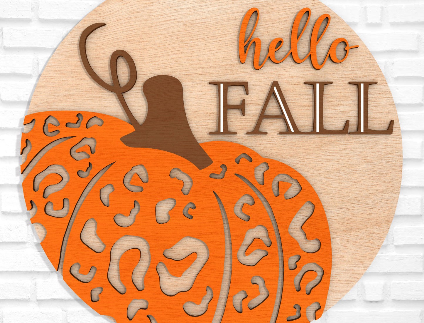 Hello Fall Leopard Pumpkin Door Hanger SVG for Glowforge xTool LightBurn