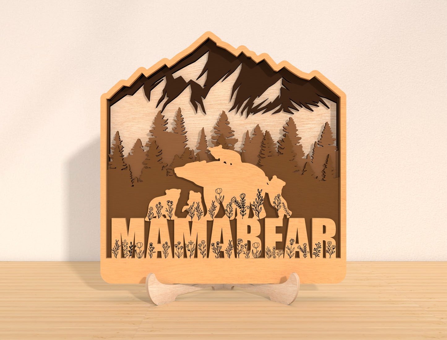 Bear Family Mountain Sign SVG Laser Cut File for LightBurn and Glowforge