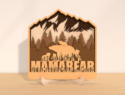 Bear Family Mountain Sign SVG Laser Cut File for LightBurn and Glowforge