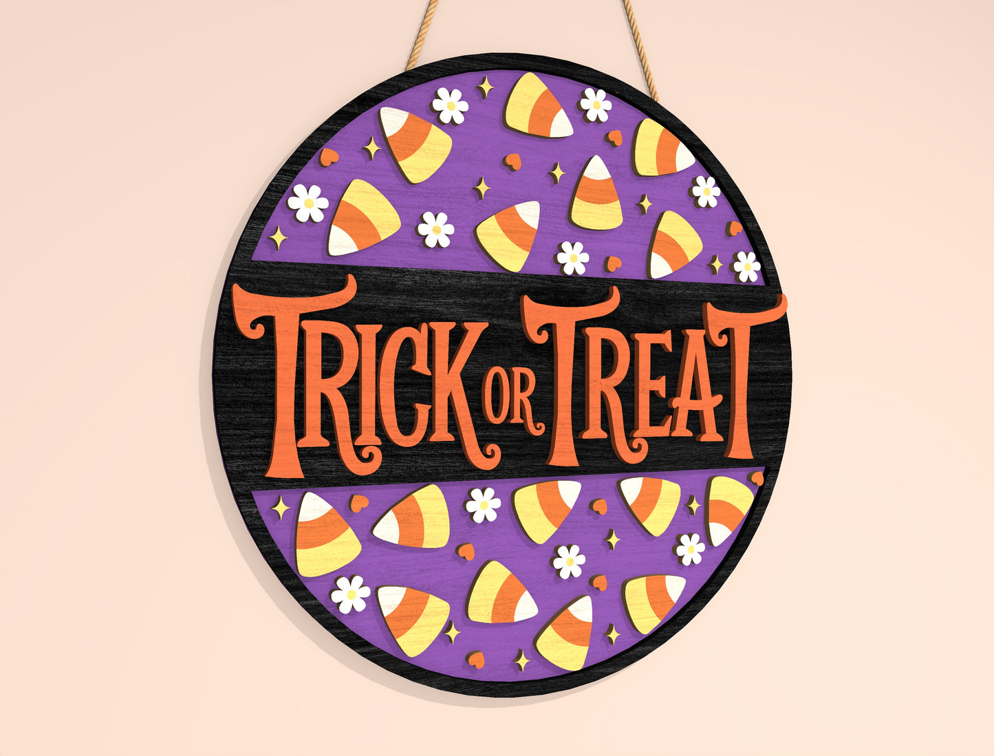 Trick or Treat Round Sign SVG Laser Cut File | 2 Halloween Door Designs | Cute Spooky Decor | Glowforge, xTool, LightBurn, etc.