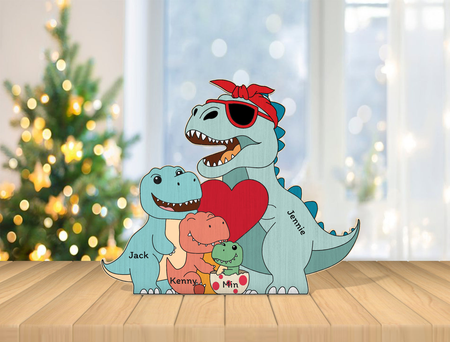 Personalized Dinosaur Family Puzzle SVG for Glowforge and xTool