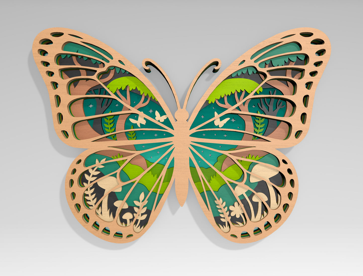 Multilayer Butterfly Landscape SVG Bundle Laser Cut File for Glowforge and xTool