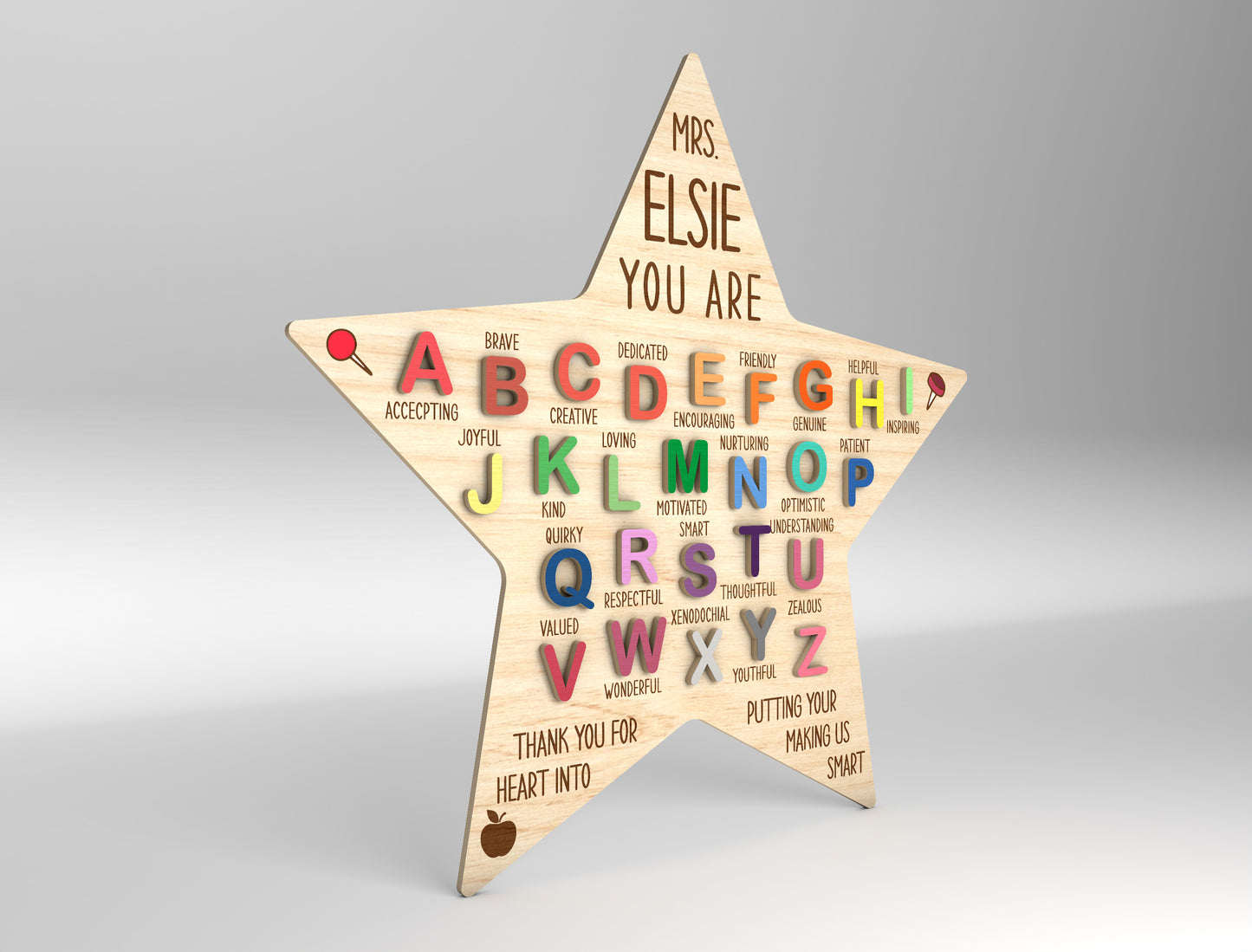 Personalized Teacher Alphabet Sign Laser Cut File for Glowforge and xTool