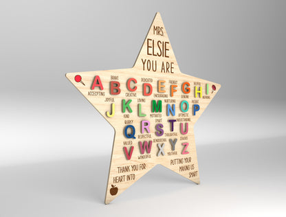 Personalized Teacher Alphabet Sign Laser Cut File for Glowforge and xTool