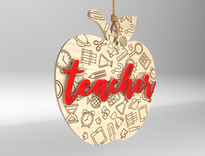 Teacher Apple Ornament SVG Bundle Laser Cut File for Glowforge