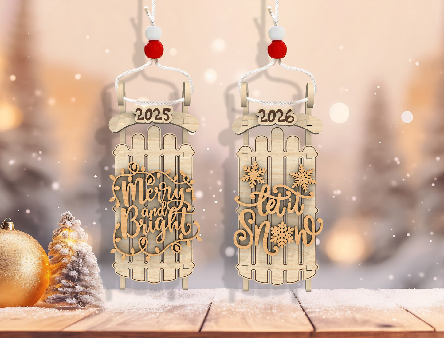 Christmas Sled Ornament Laser Cut File | Ready to Cut | Glowforge, xTool, LightBurn, etc.