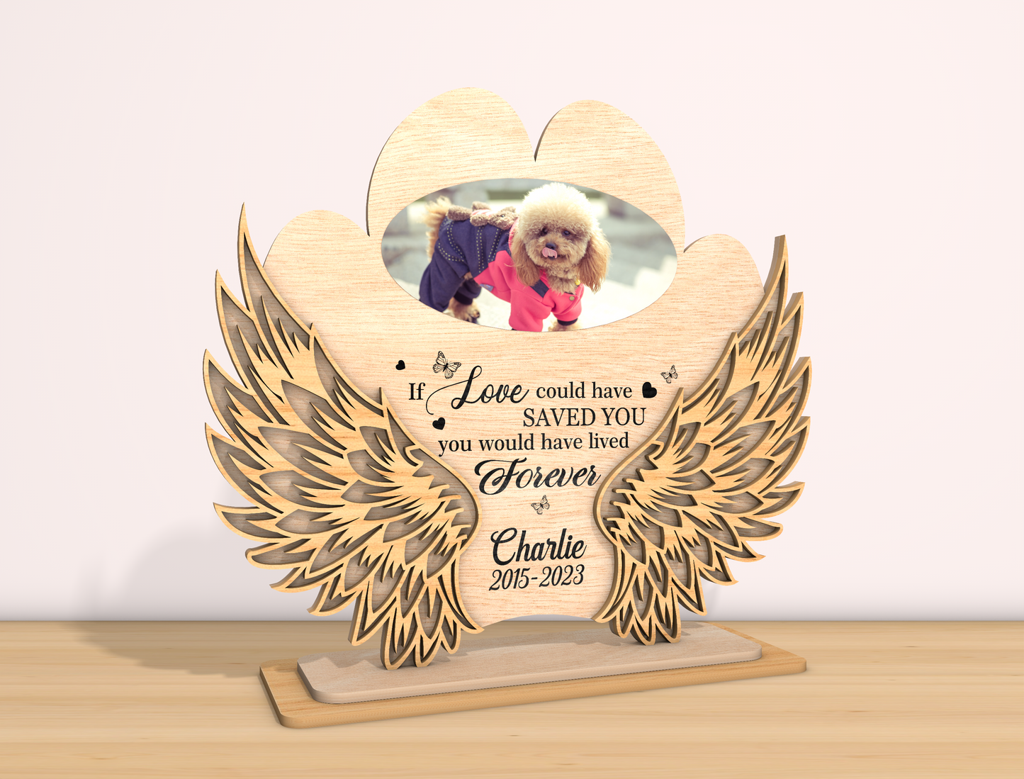 Dog Paw Angel Wings Photo Memorial SVG for Glowforge Users