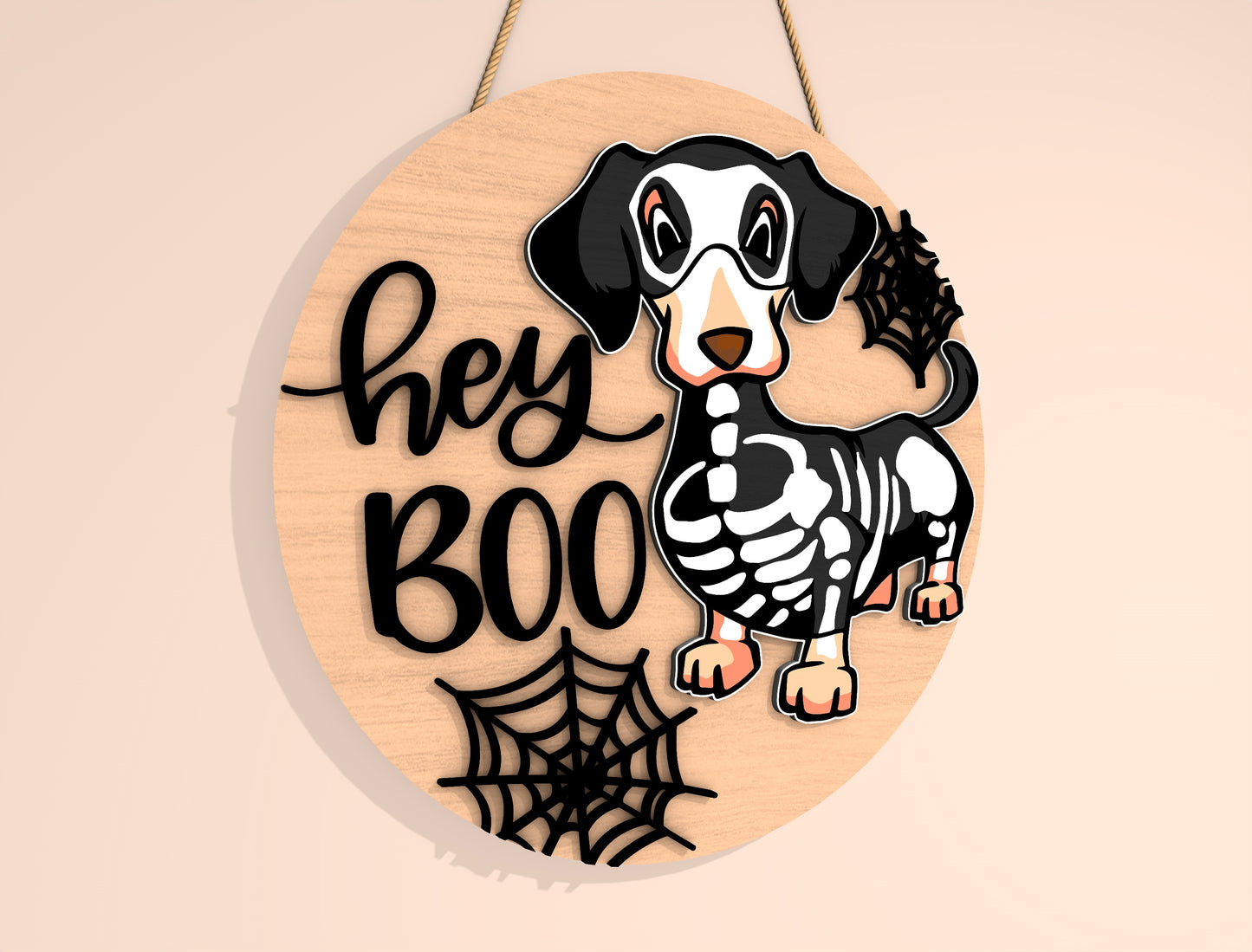 Hi Hey Boo Skeleton Dachshund Halloween Door Hanger SVG Set for Glowforge xTool LightBurn 2 Designs