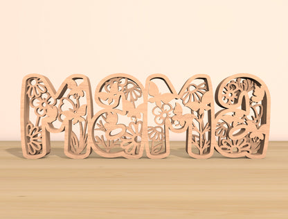 Mom Word Floral Laser Cut File Bundle | Mother Typography Decor | Floral Letter Cutouts | Glowforge, xTool, LightBurn, etc.