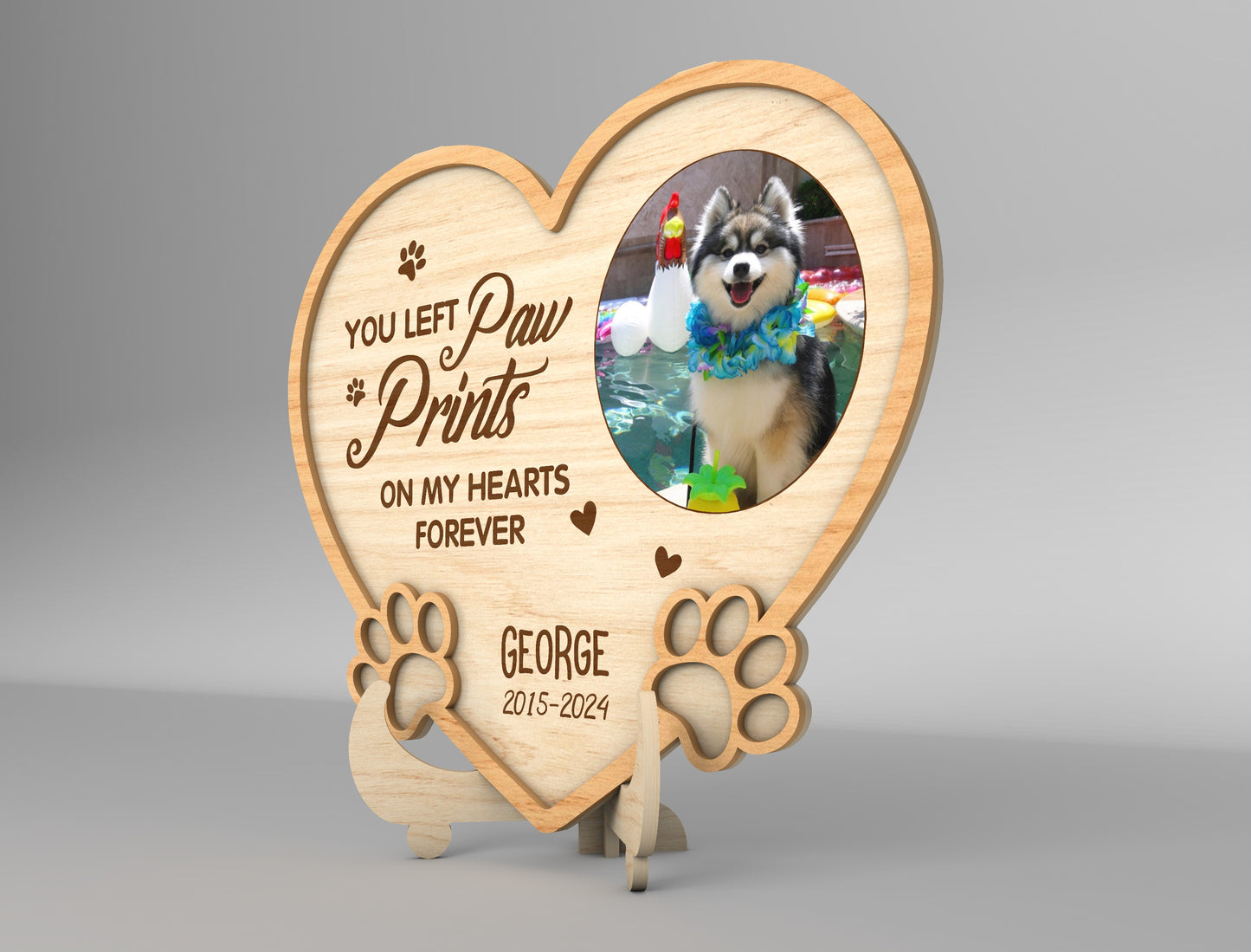 Heart Pet Memorial Tabletop Sign SVG Paw Photo Frame Laser Cut File for LightBurn