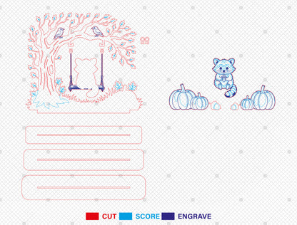 Raccoon on Swing Fall Scene SVG for Glowforge xTool LightBurn
