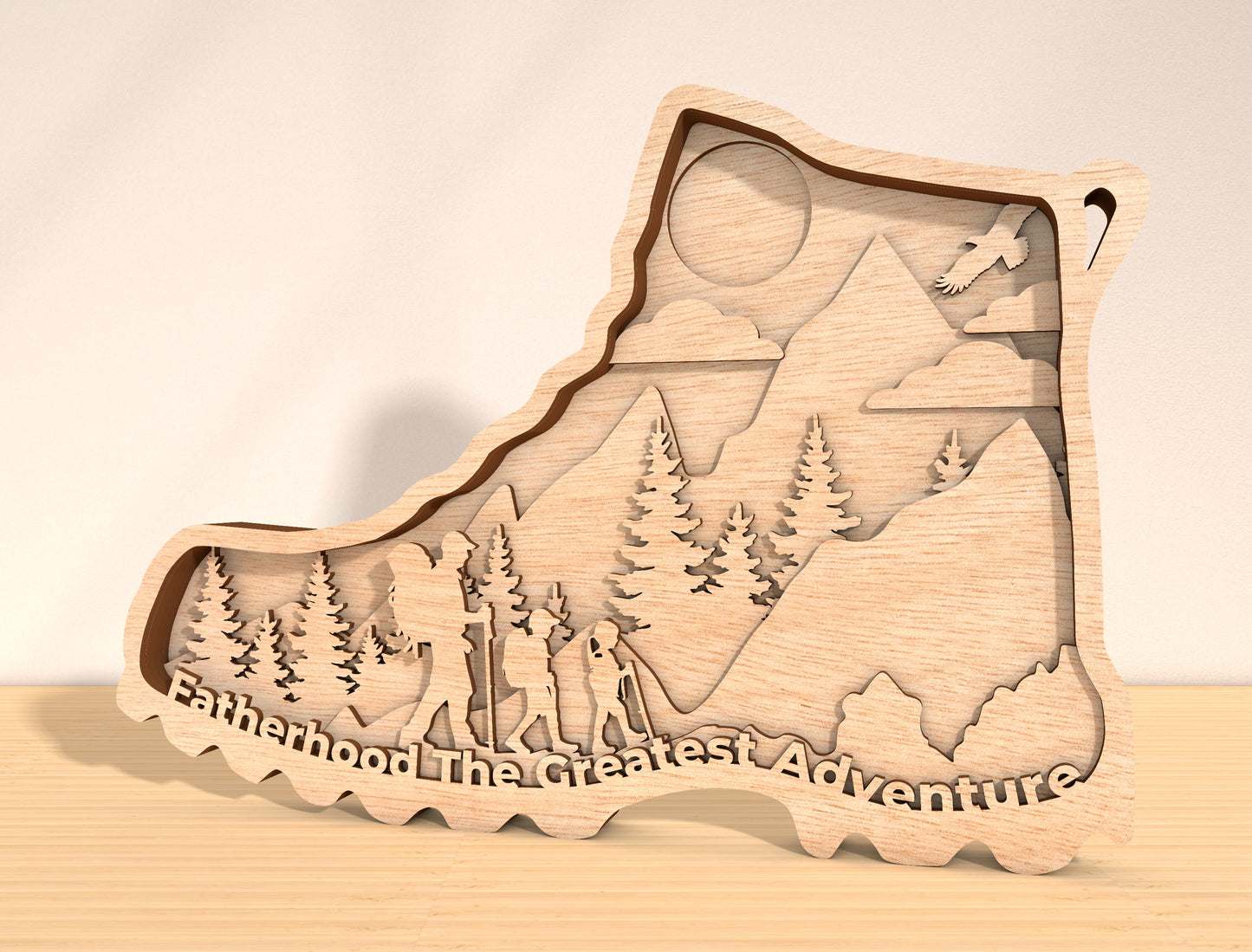 Fatherhood The Greatest Adventure Laser Cut File | Dad Hiking Scene Decor | Layered Mountain Wooden Art | Glowforge, xTool, LightBurn, etc.