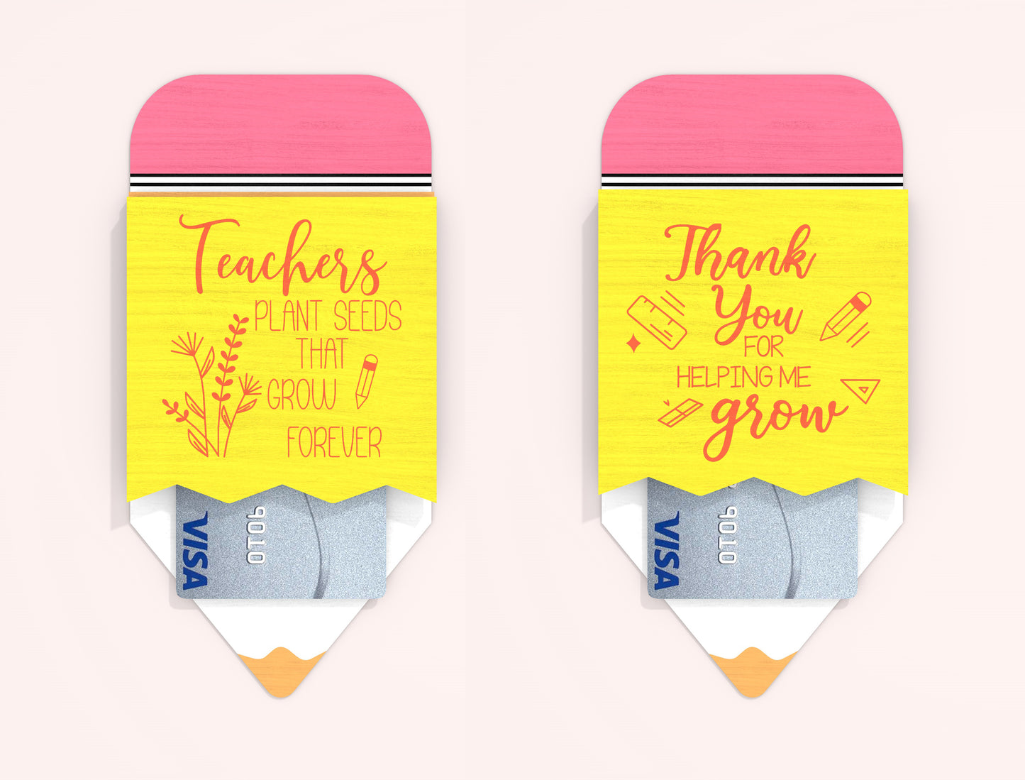 Teacher Pencil Gift Card Holder SVG Bundle Laser Cut File for xTool and Glowforge