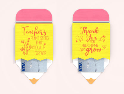 Teacher Pencil Gift Card Holder SVG Bundle Laser Cut File for xTool and Glowforge