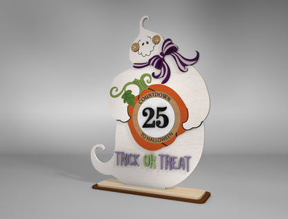 Halloween Ghost Countdown Calendar SVG for Glowforge LightBurn xTool Trick or Treat Shelf Sitter