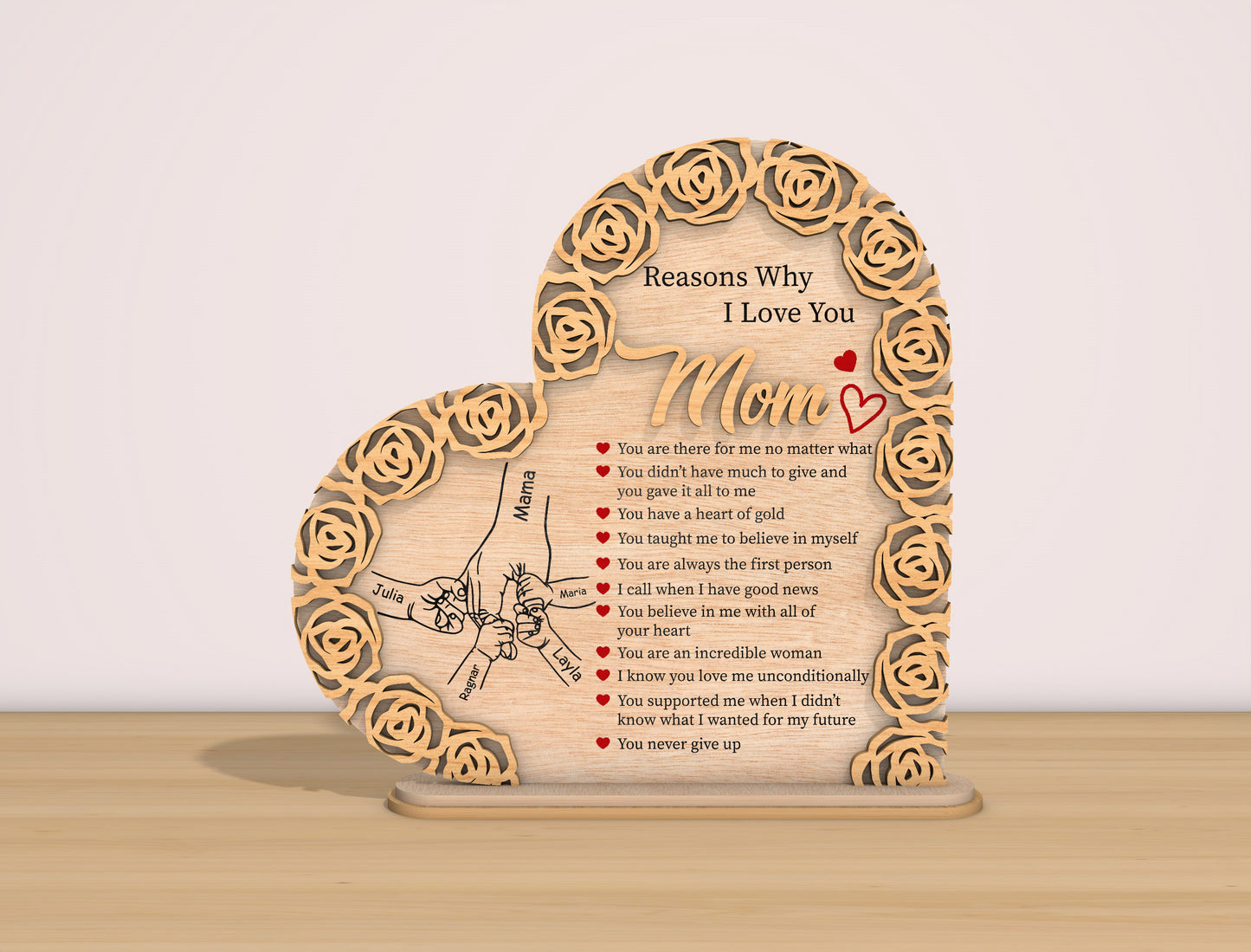 Personalized Mom Rose Heart Sign SVG Bundle for LightBurn and xTool