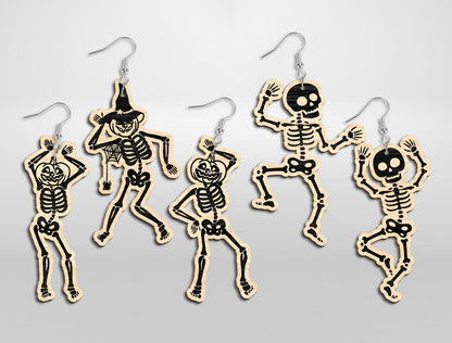 Halloween Skeleton Dangle Earrings SVG Bundle Designs for Glowforge xTool