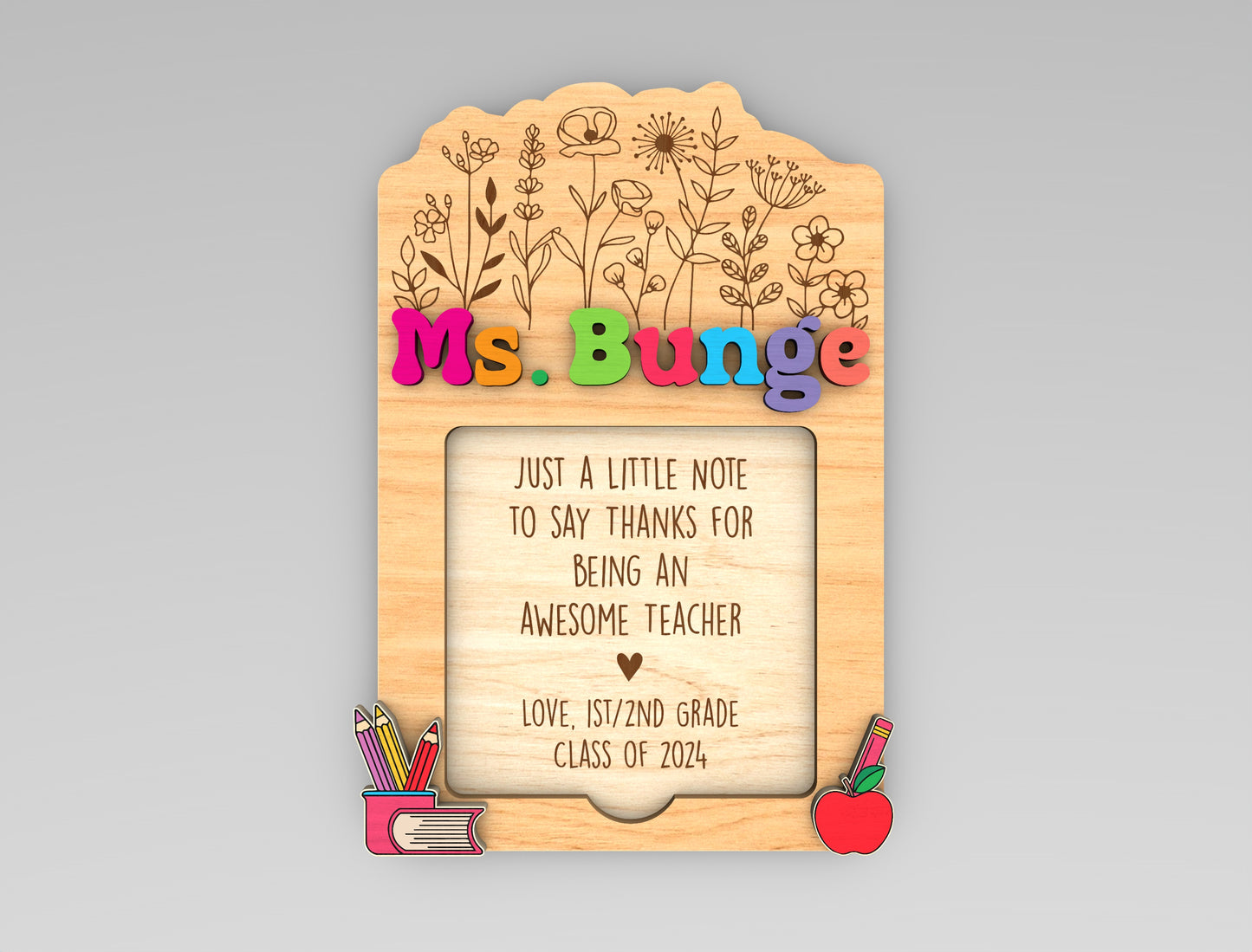 Personalized Teacher Notepad Holder SVG for Glowforge and LightBurn