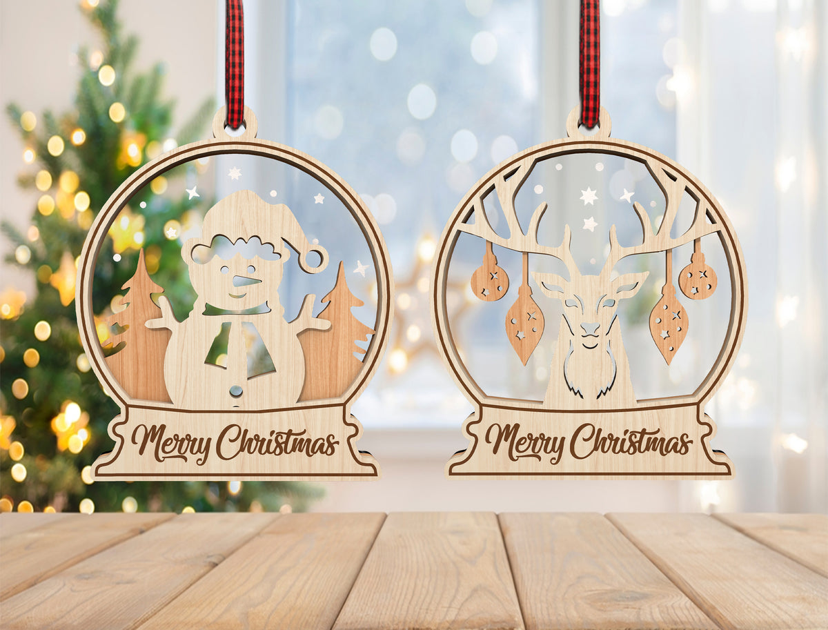Christmas Snow Globe Ornament SVG Bundle Laser Cut Designs