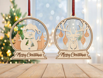Christmas Snow Globe Ornament SVG Bundle Laser Cut Designs