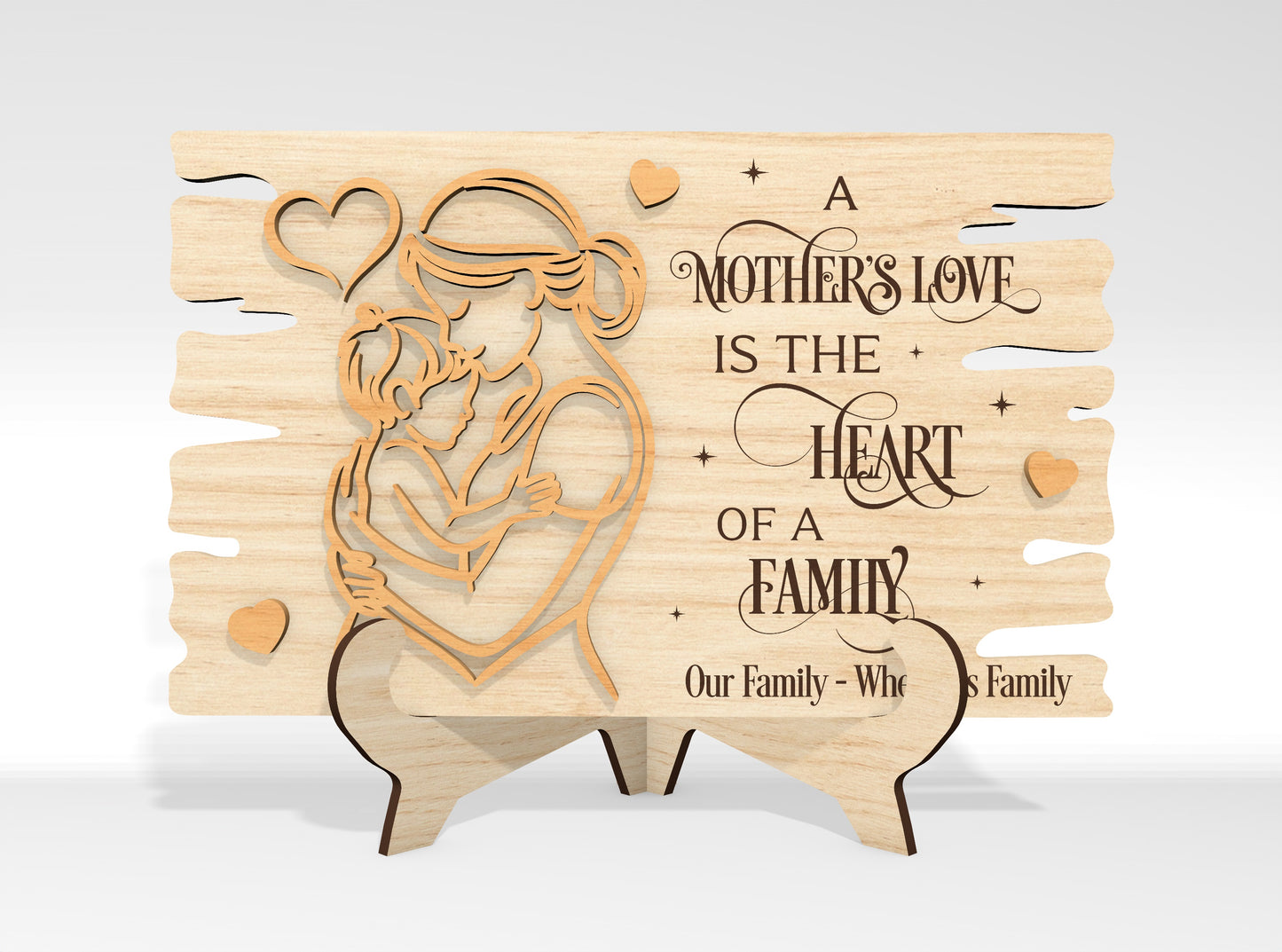 Mom and Baby Line Art Standing Decor SVG Bundle for LightBurn and xTool