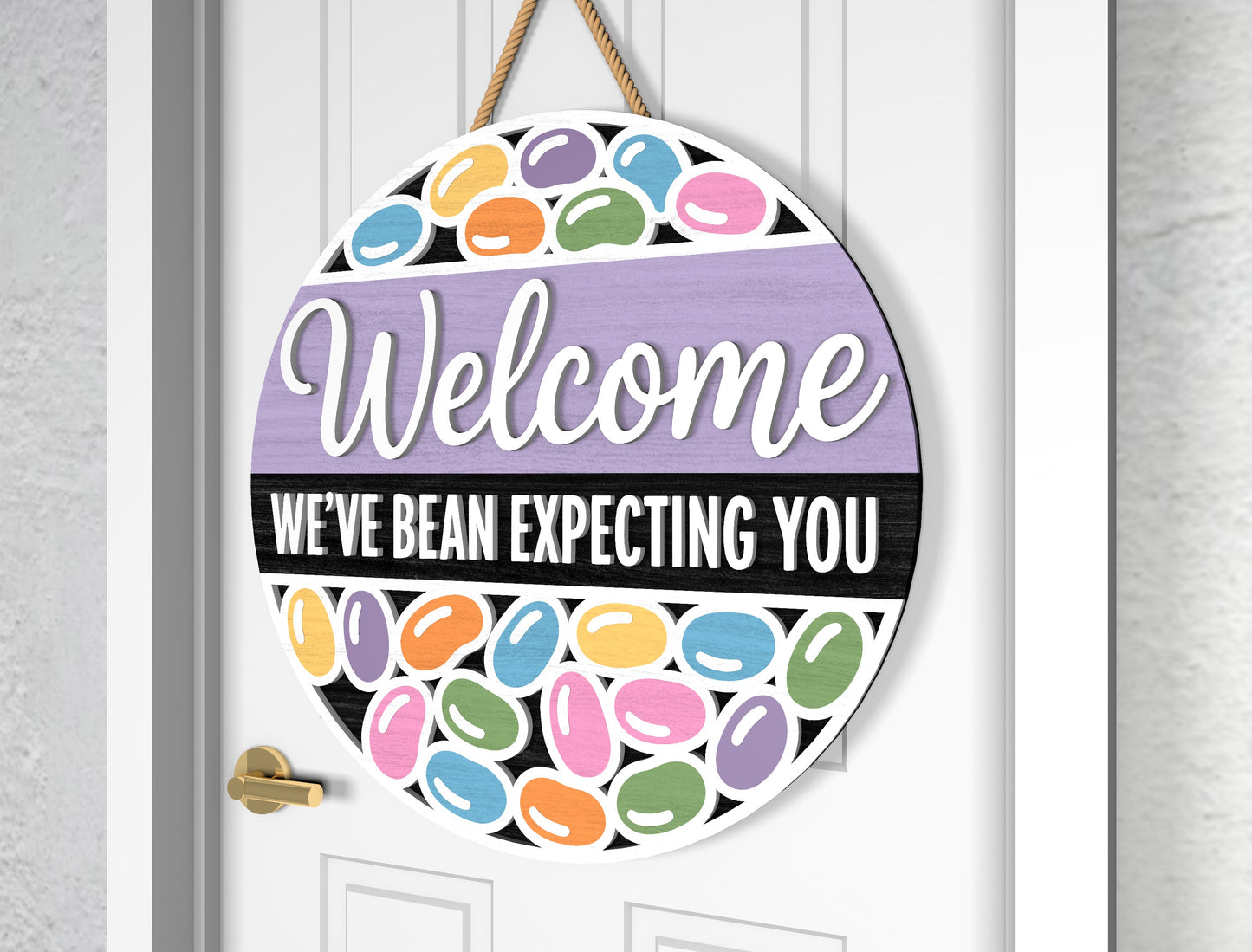 Happy Easter Bunny Welcome Door Sign SVG Colorful Egg Spring for Glowforge