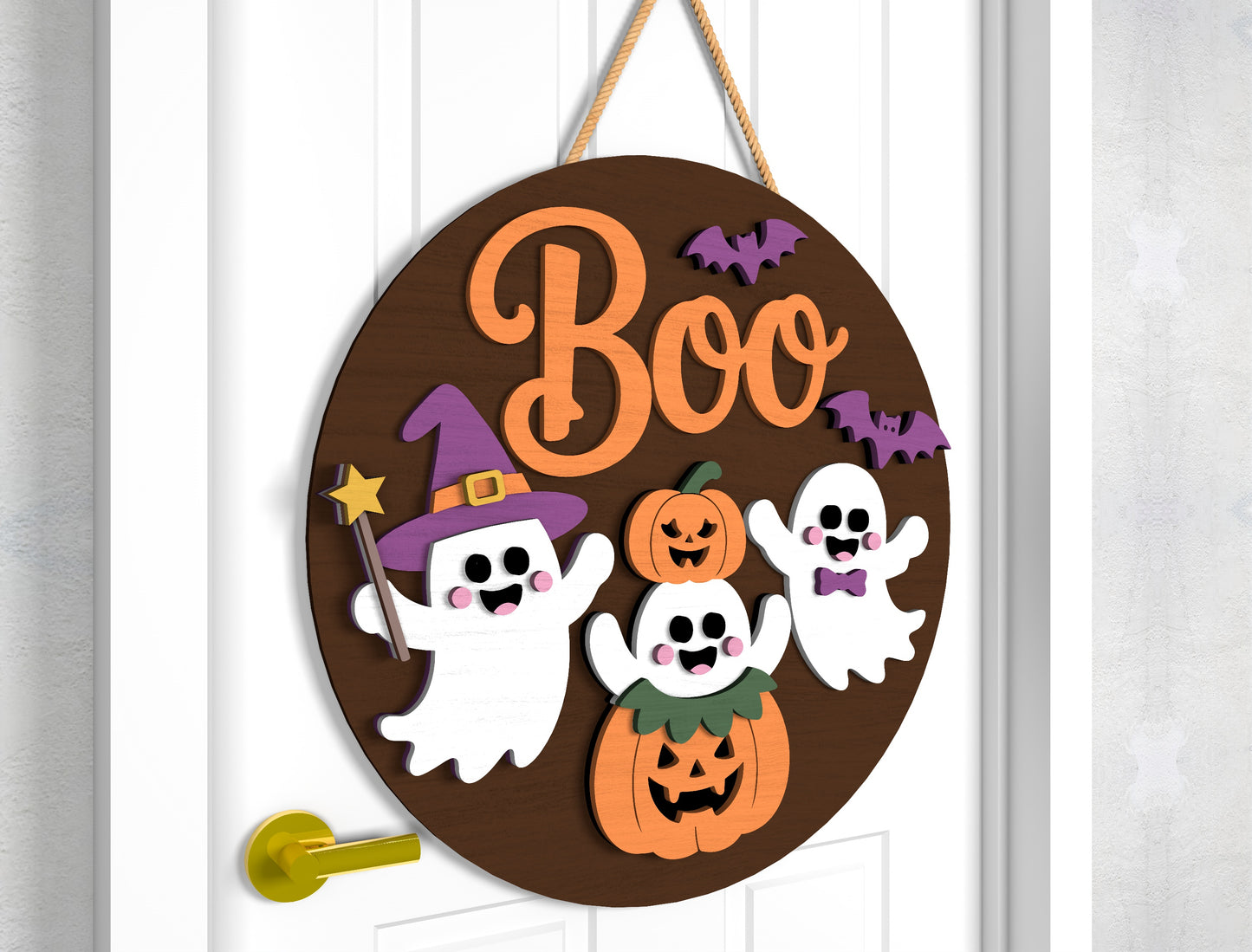 Happy Halloween Ghost Door Sign SVG Laser Cut Files for Glowforge