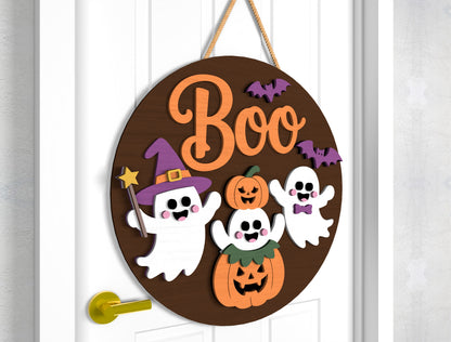 Happy Halloween Ghost Door Sign SVG Laser Cut Files for Glowforge