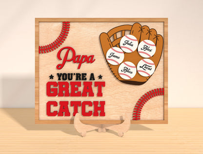 You’re a Great Catch Dad Laser Cut File | Baseball Glove Family Sign | Sports Wooden Decor | Glowforge, xTool, LightBurn, etc.