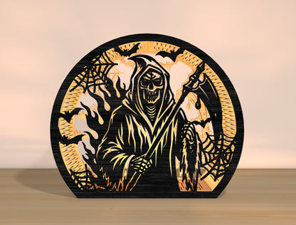 Halloween Grim Reaper Lantern SVG Bundle Laser Cut File | Spooky Skeleton Light Decor | Gothic Shadow Lantern | Glowforge, xTool, LightBurn, etc.