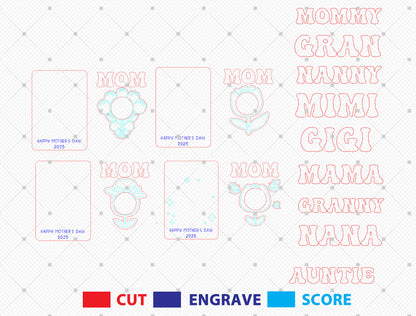 Mom Tulip Photo Frame SVG Bundle Mother's Day for LightBurn and xTool