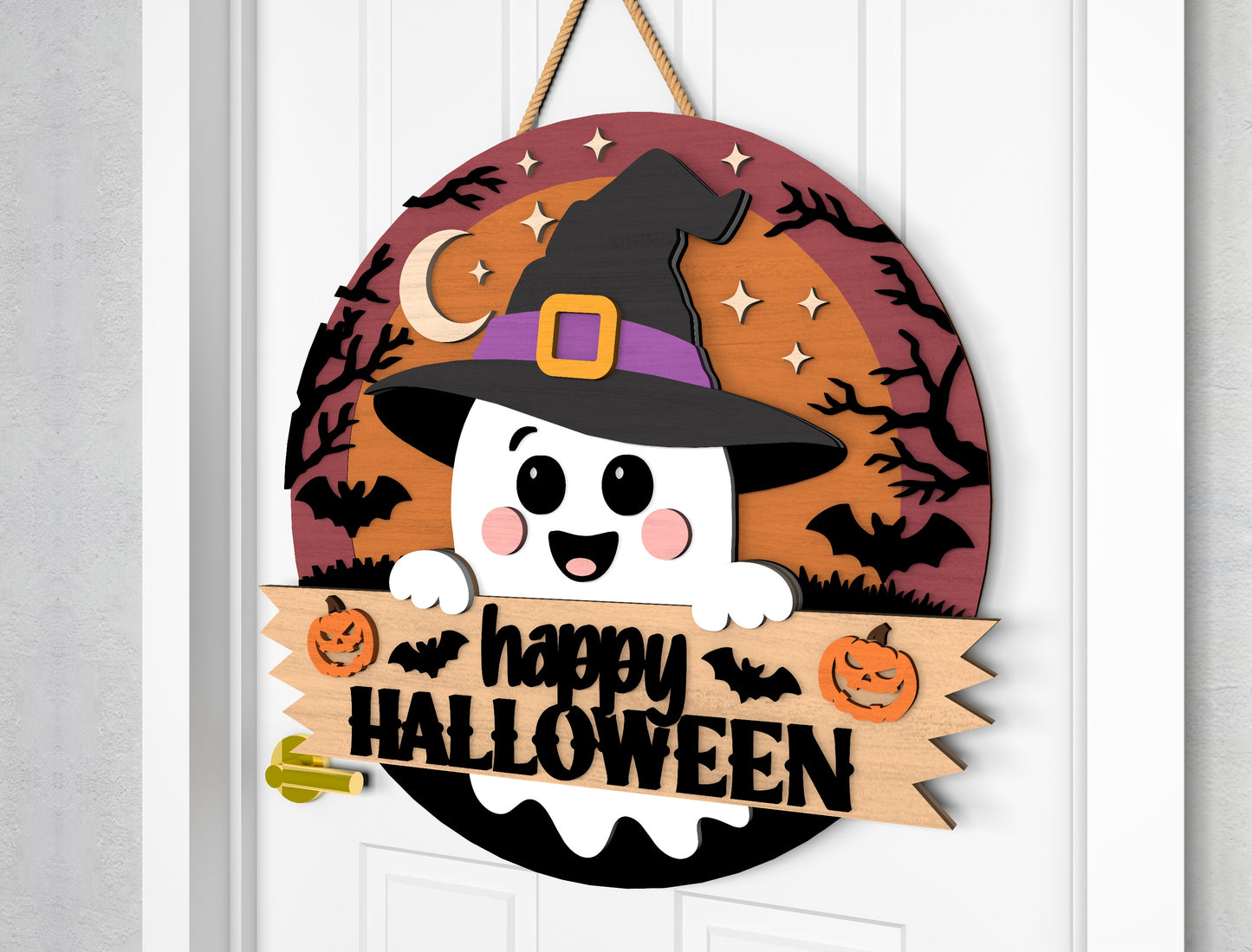 2 Halloween Pumpkin Door Sign SVG Ghost Laser Cut Bundle for xTool