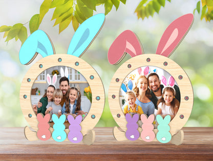 Easter Bunny Photo Frame SVG Round Bunny Ear Picture for LightBurn and xTool