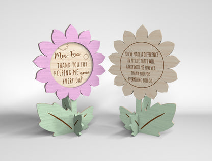 Personalized Teacher Flower Tabletop SVG Bundle for Glowforge and xTool