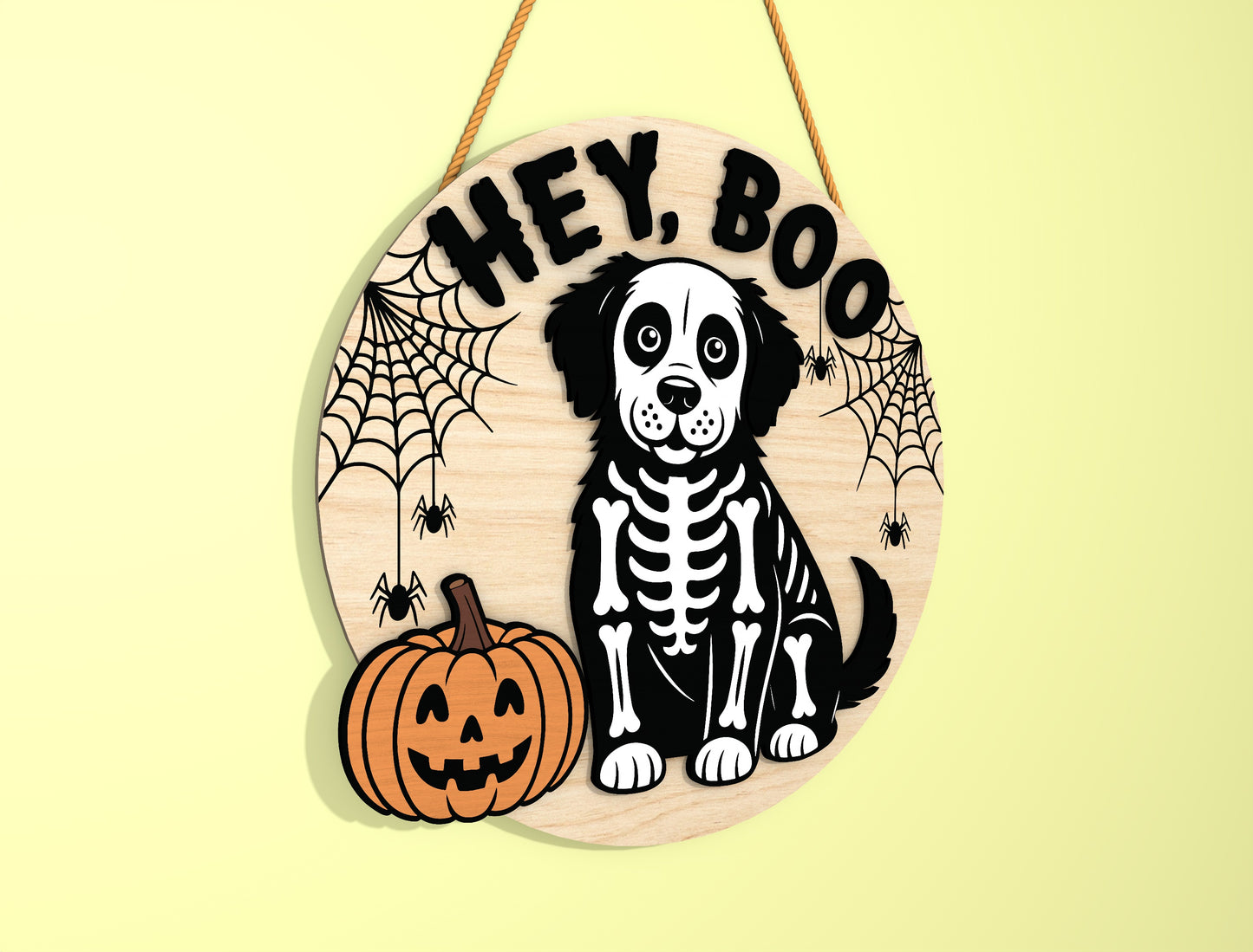 Skeleton Dog Halloween Door Sign SVG Bundle Laser Cut File for Glowforge