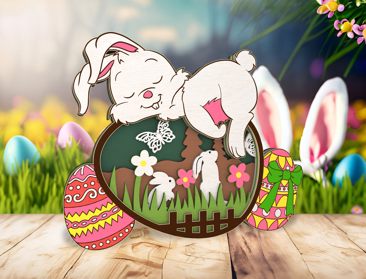 Multilayer Bunny Egg Scene SVG Bundle Rabbit Floral for LightBurn and xTool