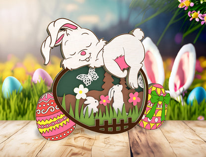 Multilayer Bunny Egg Scene SVG Bundle Rabbit Floral for LightBurn and xTool