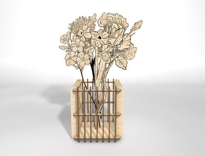 Flower Vase SVG Bundle 3 Vases and 13 Flowers for LightBurn and xTool