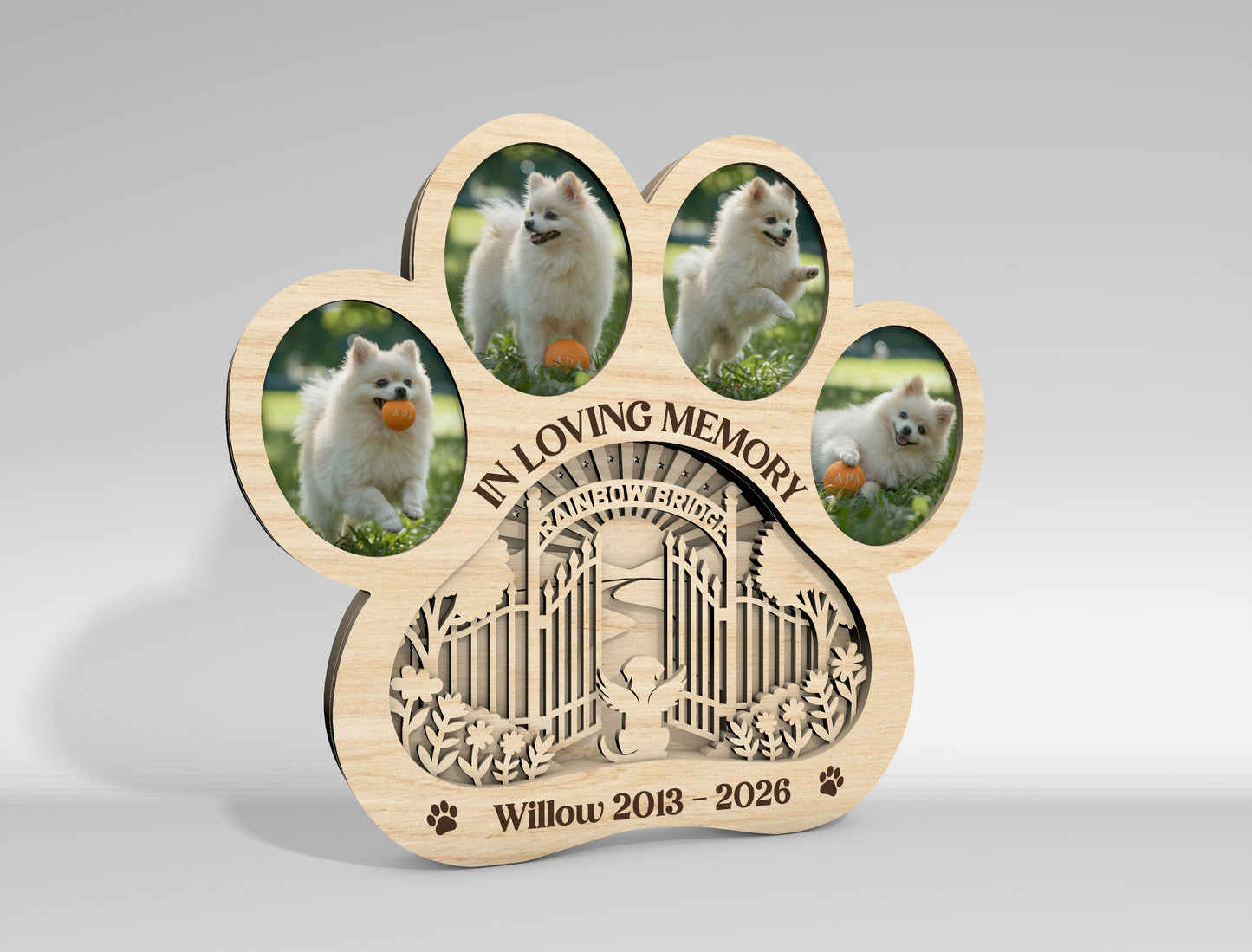 Pet Memorial Multilayer Photo Frame SVG Paw Decor Laser Cut File for Glowforge
