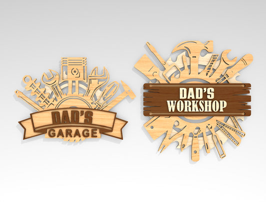 Dad Workshop Sign SVG Bundle 5 Text Options Laser Cut File for xTool and LightBurn